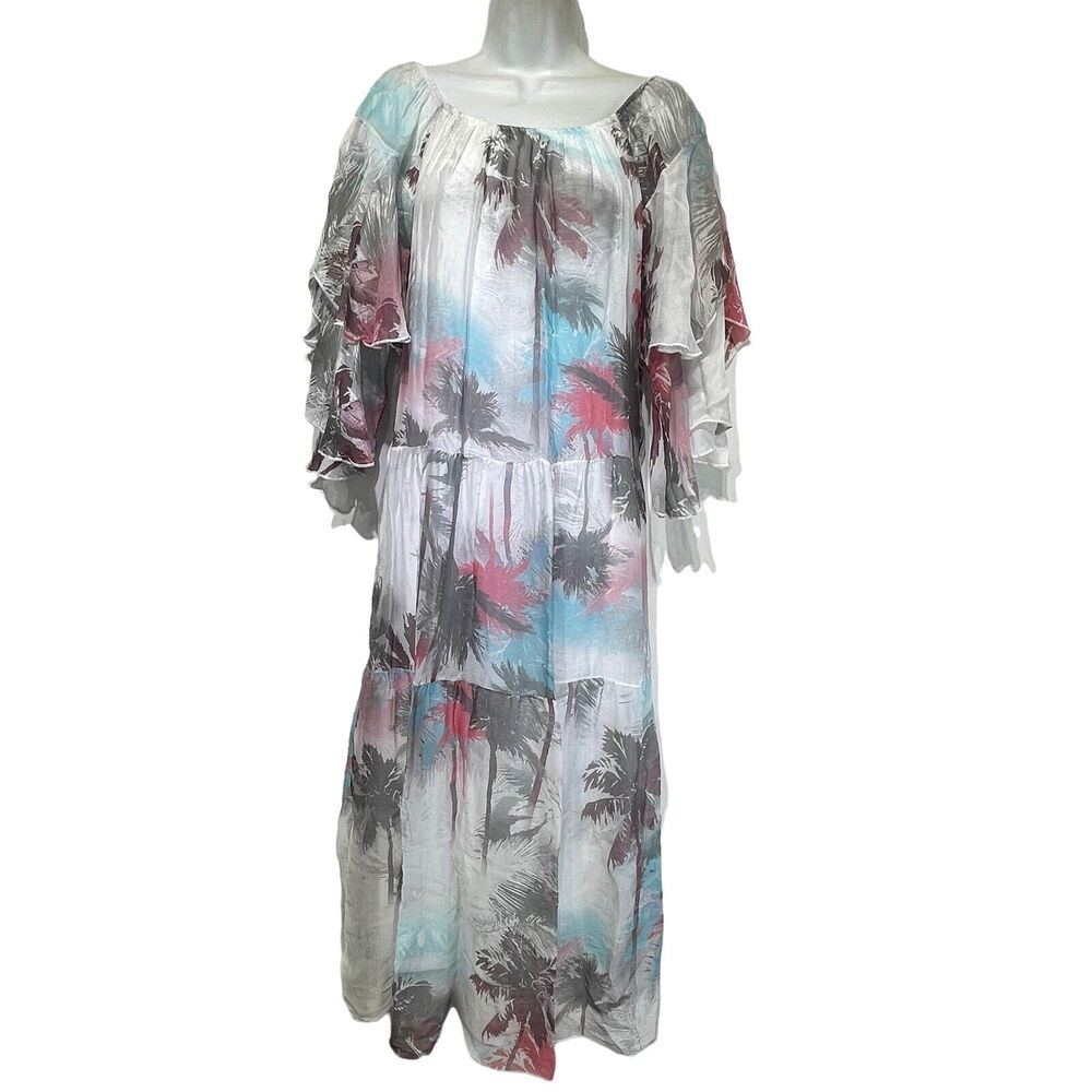 Anna Melani Made in Italy Silk blend Off shoulder Midi Floral Ruffle Dress Sz S